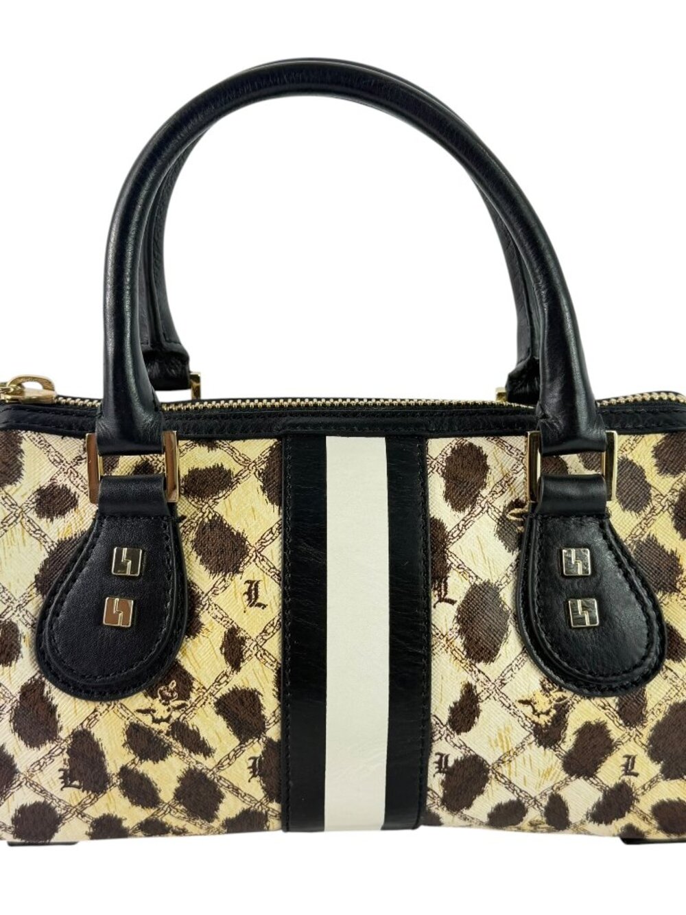 L.A.M.B. by Gwen Stefani Multicolor Canvas Leopard Print and Leather Satchel Bag